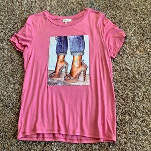 Cozy pink tee with shoe graphic